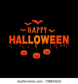 Happy Halloween Text with bats and pumpkins. Vector banner.