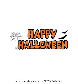 happy halloween text with bats and spider