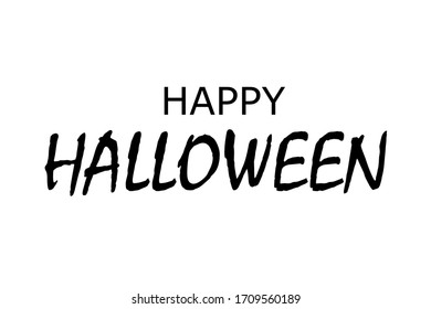 Happy Halloween text. Black scary cartoon design isolated on white background. Horror silhouette for banner, holiday card. Symbol of autumn october celebration Halloween party Vector illustration