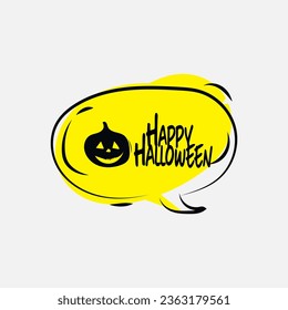 Elemento del cuadro de texto Feliz Halloween con caracteres tradicionales. Aplicable a tarjetas de felicitación, invitaciones, afiches, volantes de fiesta.