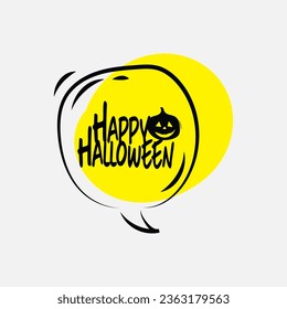 Happy Halloween text box element with traditional characters. Applicable for greeting cards, invitations, posters, party flyers.