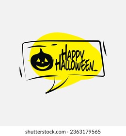 Elemento del cuadro de texto Feliz Halloween con caracteres tradicionales. Aplicable a tarjetas de felicitación, invitaciones, afiches, volantes de fiesta.