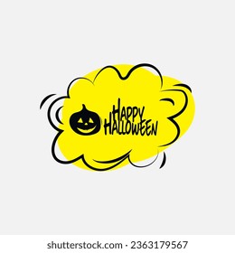 Happy Halloween text box element with traditional characters. Applicable for greeting cards, invitations, posters, party flyers.