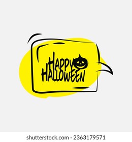 Happy Halloween text box element with traditional characters. Applicable for greeting cards, invitations, posters, party flyers.