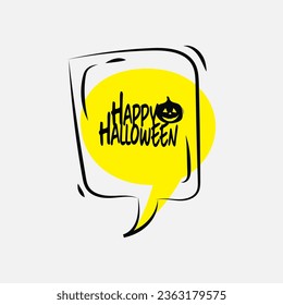 Happy Halloween text box element with traditional characters. Applicable for greeting cards, invitations, posters, party flyers.