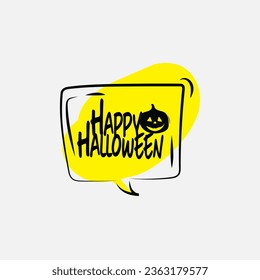 Happy Halloween text box element with traditional characters. Applicable for greeting cards, invitations, posters, party flyers.