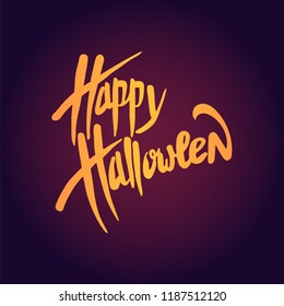 Happy Halloween text. Calligraphy for Magic zombie party. brush pen lettering for card poster banner. Hand drawn engraved vintage sketch.