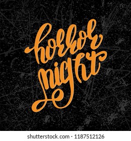 Happy Halloween text. Calligraphy for Magic zombie party. brush pen lettering for card poster banner. horror night. Hand drawn engraved vintage sketch.