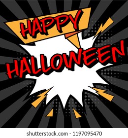 happy halloween text in comic speech bubble style