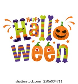 Happy Halloween text. cute design text. fun halloween text.