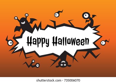 Happy Halloween! Text with cute and funny monsters