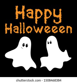 Happy halloween text, with cute ghosts. Good for greeting card poster, gifts, textile, cover, banner. 
