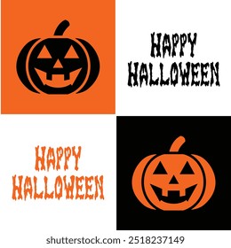 Happy Halloween Text Design with Horror Pumpkin Face