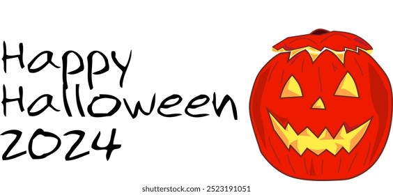 Happy Halloween text design, pumpkin banner design on white background, vector illustration