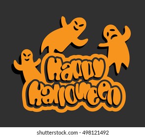 Happy Halloween text with flying ghosts halloween background template vector illustration