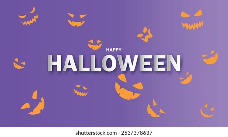 Happy halloween text with ghostface in scary spooky night background. Happy Halloween Text Banner. paper cut and craft style. vector, illustration.
