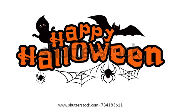 Happy Halloween Text Ghosts Bat Spiders のベクター画像素材 ロイヤリティフリー