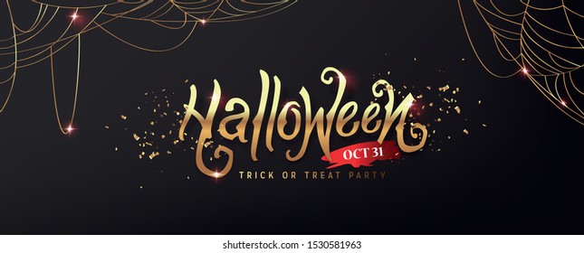 Happy Halloween text golden texture banners party invitation background.Vector illustration .