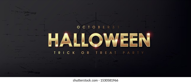 Happy Halloween text golden texture banners party invitation background.Vector illustration .
