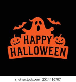 Happy Halloween text, Happy Halloween horror typography t-shirt design, vector eps