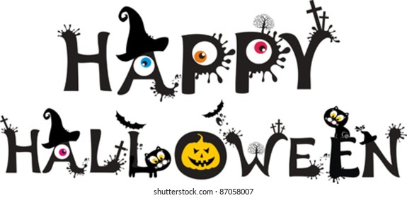 Happy Halloween text  isolated on White background. Vector illustration