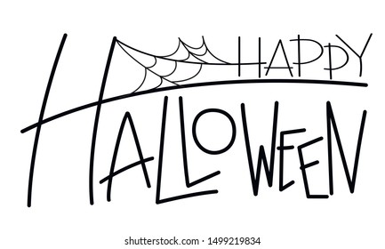 Happy Halloween text. Lettering for banner, posters, cards, window dressing, party invitation, sticker, print. Black letters on a white background. Vector illustration.