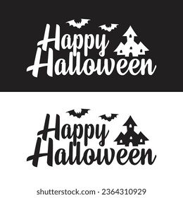 Happy halloween text lettering banner. Holiday calligraphy poster, greeting card, party invitation. Happy halloween text banner black white background