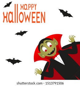 Happy Halloween text logo cartoon vampire and bats