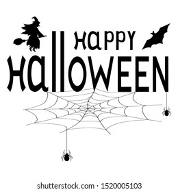 Happy Halloween text logo cartoon vampire and bats