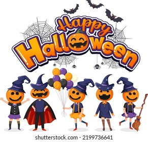 Happy Halloween Text Logo With Cartoon Character illustration