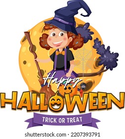 Happy Halloween Text Logo With Cartoon Character illustration