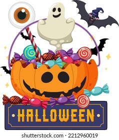 Happy Halloween Text Logo Cartoon Concept illustration