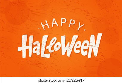 Happy Halloween text logo. Design element for poster, banner, greeting card, party invitation. Vector illustration Happy Halloween. White lettering on orange red background