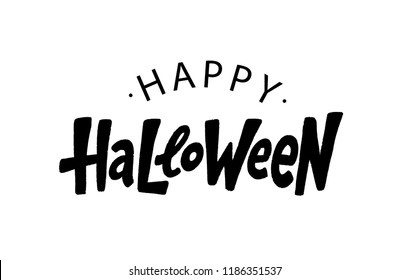 Happy Halloween text logo. Design element for poster, banner, greeting card, party invitation. Vector illustration. Black lettering on white background