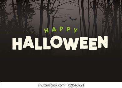 Happy Halloween text logo with night forest background. Editable vector design.