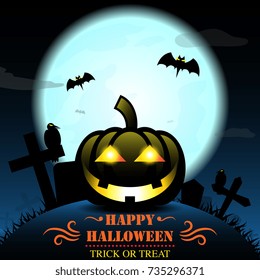 Happy halloween text with night background. EPS10 Vector. Use for banner, poster, wallpaper, website, template and other design.