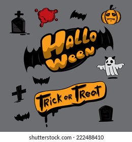 Happy Halloween Text and object Vector illustration.