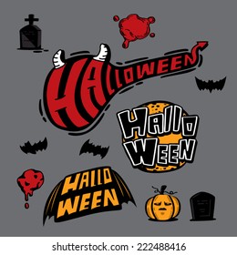 Happy Halloween Text and object Vector illustration.