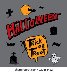 Happy Halloween Text and object Vector illustration.