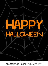 Feliz texto de Halloween con araña web   afiche