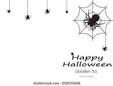 Happy halloween with text party invitation background concept, spider on white background with empty space for design logo and content, website banner template, creative design vector illustration
