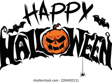 Happy Halloween Text Pumpkin, Halloween Text Design