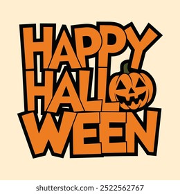 Happy Halloween Text with Pumpkin Illustration