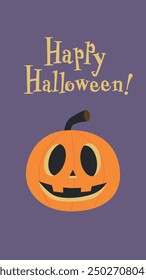 Happy Halloween Text with Pumpkins. Cute Jack o'lantern illustration. Stories Template for Social Media.