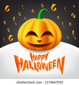 Happy Halloween Text with Happy Pumpkins in a minimalist Illustration. Vector