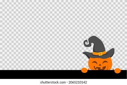 Happy halloween text with smile pumpkin face wear witch isolated on png or transparent background,template for poster, brochure, advertising, promotion,sale marketing vector 