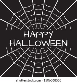Happy Halloween text with spider web or cobweb. Halloween background for party banner or card design. Vector illustration.