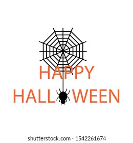 Happy Halloween text with spider web and spider sign.