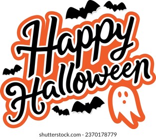 Happy halloween text sticker with halloween elements, happy halloween handwriting vector