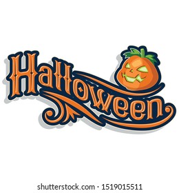 Happy Halloween Text. Vector illustration in cartoon style.Isolated on white background.